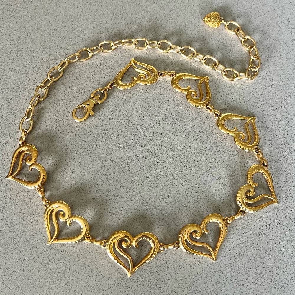 Vintage Goldtone Heart Chain Belt Size S with Dangle Chain Very Cute